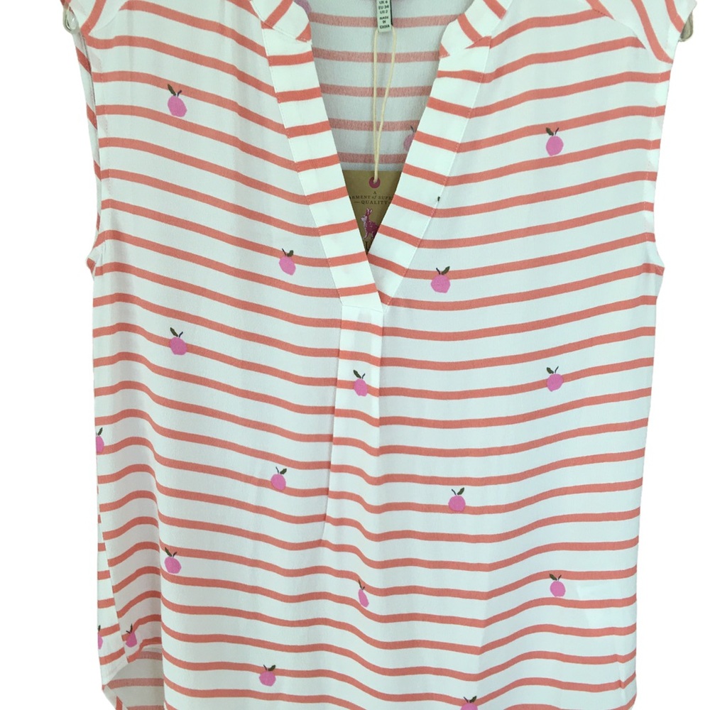 Women's Joules Coral/White Viscose Sleeveless Top- Size: US 2 NWT.